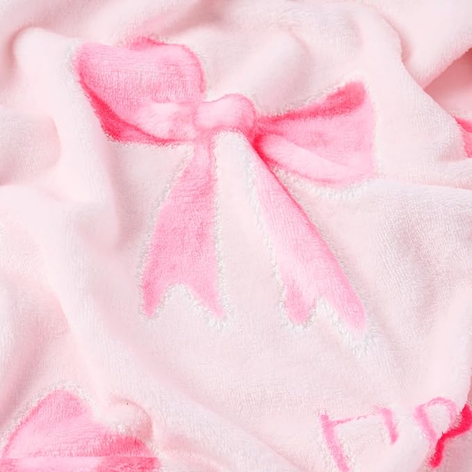 Lotus Karen Pink Bow Glow in The Dark Love Blanket Birthday Gifts for Girls 1 2 3 4 5 6 7 8 9 10 11 12 Kids Blanket with Heart Halloween Christmas Girl Gifts Ideas Cute Bedroom Decor（Pink Bow 60"×80"