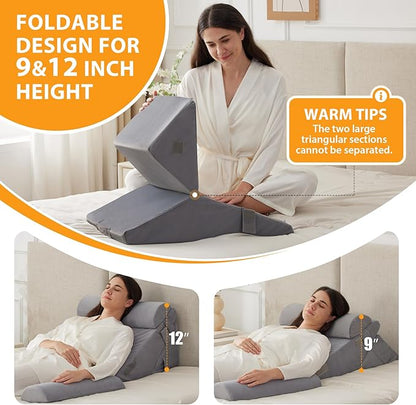 4PCS Wedge Pillow Set for After Surgery, Adjustable 9&12 Inch Bed Wedge Pillow for Sleeping, Incline Pillow Wedge for Headboard, Post Surgery, Acid Reflux, Neck&Back Support, Velvet