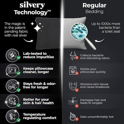 Silvery Memory Foam Bed Pillow - Patent-Pending Self-Cleaning Technology™ for Hygienic Sleep - Cooling Hypoallergenic Adjustable Pillows for Side, Back & Stomach Sleepers
