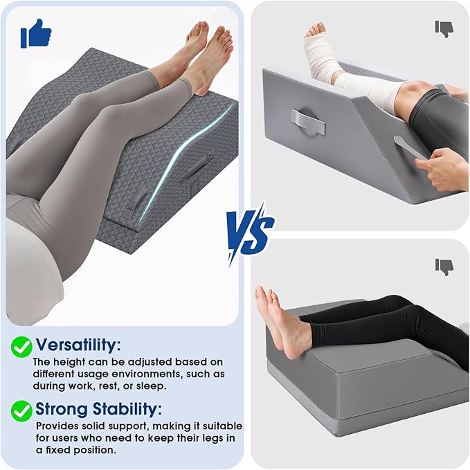Elevation Pillows for Leg After Surgery, Memory Foam Adjustable Wedge Pillow for Injury or Rest, Ankle Pillow for Sleeping Blood Circulation Grey/Double Leg
