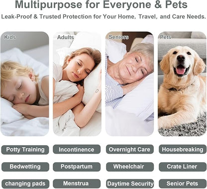 Washable Underpads Waterproof Bed Pads (18x24) - Reusable Incontinence Pads for Portable Use, Bedwetting Pads for Kids and Puppy Training, Protective Mat for Wheelchairs, Sofas, Pet Beds, and Travel