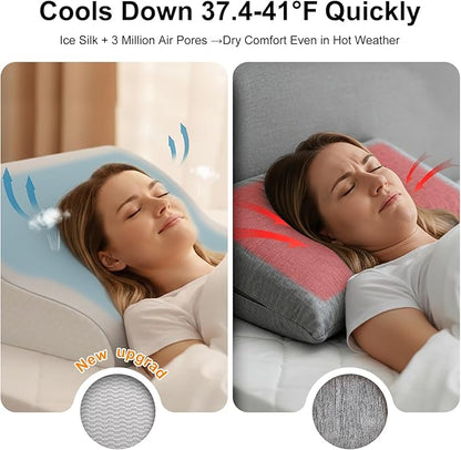 [2025 New S-Ergonomic Memory Foam Wedge Pillow for Sleep Apnea, Sleeping, Acid Reflux Relief, Snoring, Dual Sided Cooling & Warm Fabric Triangle Pillow Wedge for After Surgery, Back - Gray