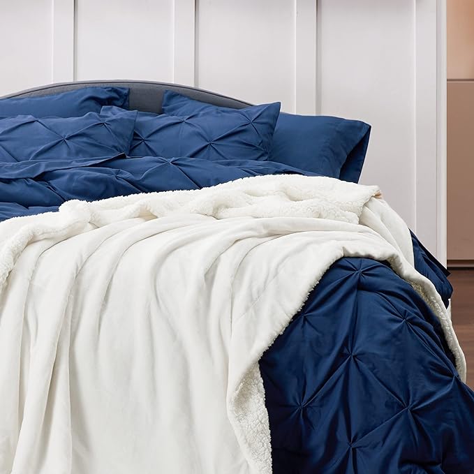 Bedsure GentleSoft Sherpa Fleece Throw Blanket for Couch - Thick and Warm Throw for Women and Men, Soft Fuzzy Plush Blanket for Winter, White, 50x60 Inches