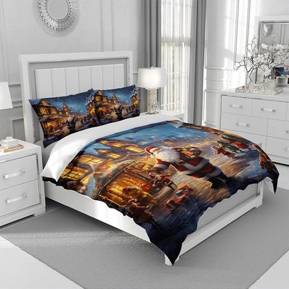 Christmas Duvet Cover Bedding Sets King Size for Kids Girls Teens, Christmas Petal Country Bedding Décor, 1 Duvet Cover and 2 Pillow Shams - 70x90 inches
