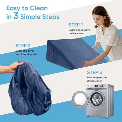 Wedge Pillow, 7.5 Inch Bed Wedge Pillow for Headboard, Pillow Wedge for Acid Reflux Relief, After Surgery, Sleeping，Back Pain Relief, Memory Foam Top, Blue