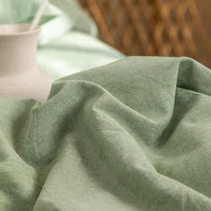 Green Duvet Cover Queen, 100% Washed Cotton Linen Like Textured Solid Color Casual Modern Style Green Bedding Set, with Zipper Closure, Luxury Soft Relaxed Feel Natural Wrinkled Comfy (3pcs, Queen)