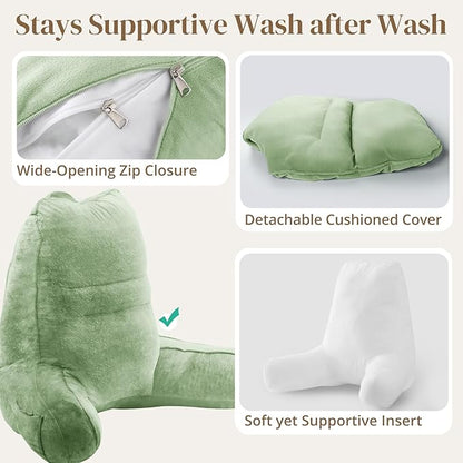 Sasttie Reading Pillow, Pillows for Reading or Relaxing – Ergonomic Support for Head, Neck, Back, and Lumbar, 23-Inch, Sage Green