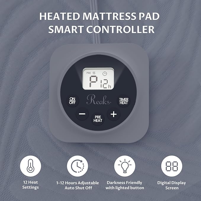 MINI Twin Size Electric Heated Mattress Pad - Bed Warmer with Memory & Preheat Functions, 12 Heat Settings Single Control for 1-12 Hours Auto Off, Lighted Button