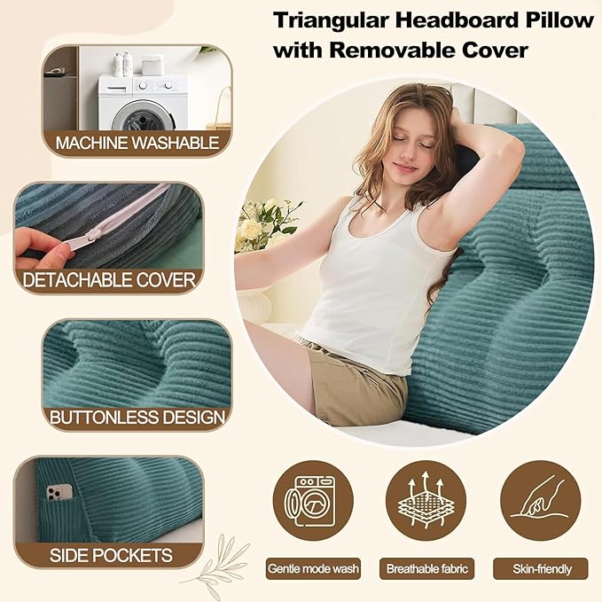 Headboard Pillow Queen, Triangular Wedge Cushion with Neck Roll Pillow, Back Support Bodypillow with Removable Washable Cover for Bed Sofa