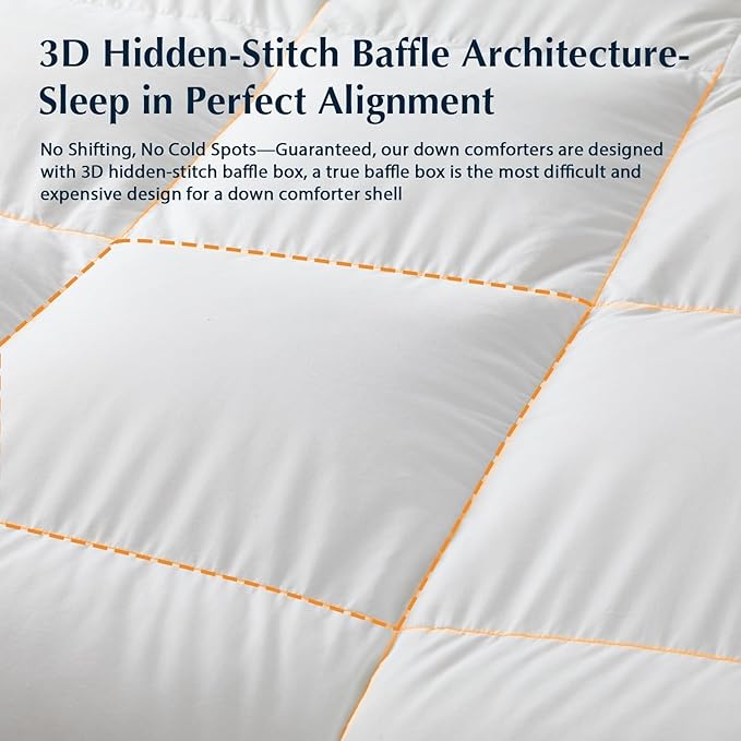 PACIFIC COAST Goose Down Fiber Comforters California King Duvet Insert, All Season White Comforter, 3D Hidden-Stitch Baffle Box Design,8 Tabs, Gifts for Women/Men, Extra Fluffy Luxury Duvet (104"x96")