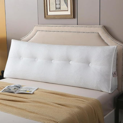 Wedge Headboard Pillow for Bed, Full Dorm Headboard Pillow Support for Sitting Up, Reading, Relaxing, Bolster Pillow with Removable Washable Cover, White