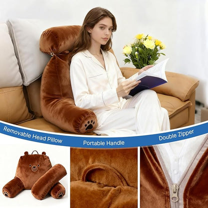 Reading Pillow Plus, Crystal Velvet Back Pillow Bed Sitting Up for Adult & Children, Back Rest Pillow Support for Reading & Rest Bed, Add Height and Removable Pillows Design, for Xmas Gift, Brown