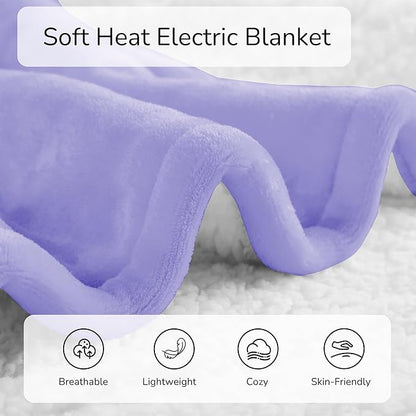 Electric Heated Blanket King Size 90"x100" - Dual-Sided with Microplush & Sherpa Fabric, 4 Heat Settings & 10 Hours Auto Off, Dual Controller, Machine Washable - Light Purple