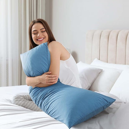WhatsBedding Memory Foam Body Pillow with Breathable Zippered Cotton Cover, Full Body Pillow for Adults, Long Pillow for Sleeping, Firm Pillow Fluffy Supportive - Foggy Blue