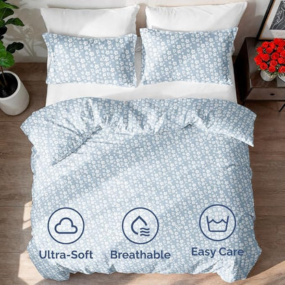 Duvet Cover Twin/Twin XL Size Set - Extra Soft Floral Duvet Cover 68 x 90 with 1 Pillow Sham - Comfy, Breathable Floral Bedding Set - Hotel Luxury & Fade Free with Zipper Closures & Ties - Blue Meadow
