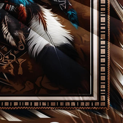 HOSIMA Wolf Full Size Comforter Sets,Tribe Decoration Print Animal Bedding for Teens Boys Room Decor,Lightweight Fluffy Dreamcatcher Feather Pattern Wolf Bedding Set for Kids with 2 Pillowcases.