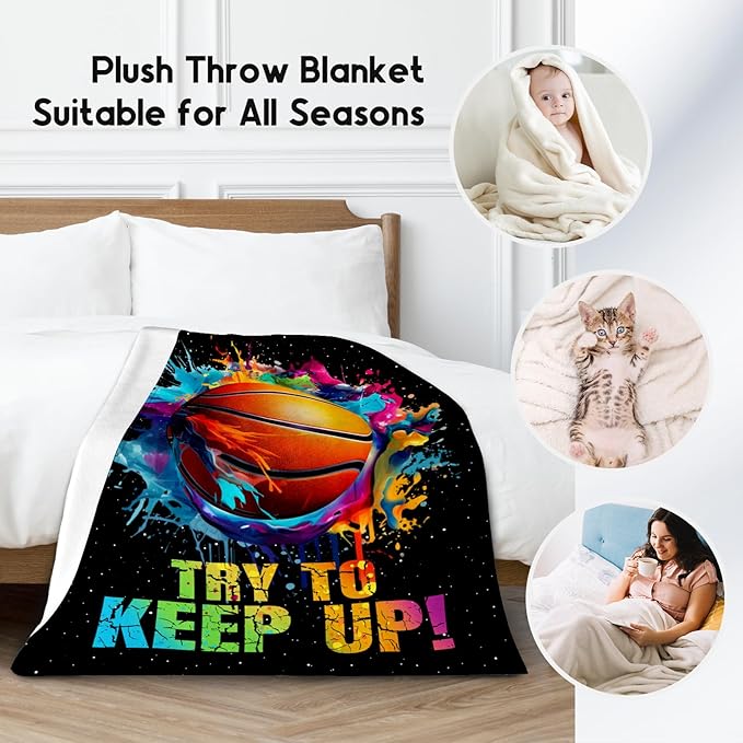 Basketball Blanket for Girls, Basketball Gifts for Boys Adults Sport Lovers, Kids Throw Blankets for Team Player Couch Bed Home Decor (Colorful, 50x60 Inch)