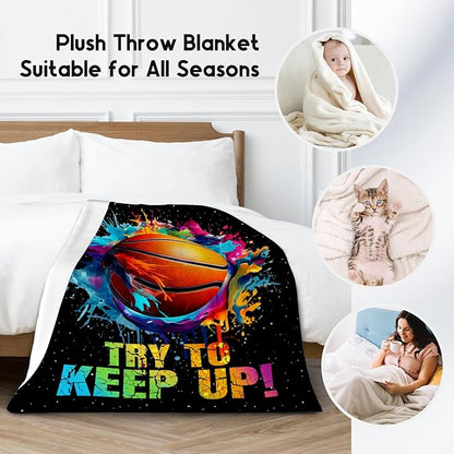 Basketball Blanket for Girls, Basketball Gifts for Boys Adults Sport Lovers, Kids Throw Blankets for Team Player Couch Bed Home Decor (Colorful, 50x60 Inch)