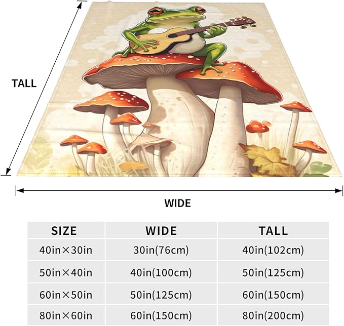Frog Mushroom Blanket Gifts for Kids Funny Frog Play Guitar Flannel Throw Blankets Soft Comfy Lightweight for Home Decor Couch Bed Sofa 80x60 Inches