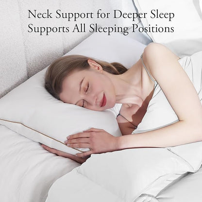 Deodar Bed Pillows Goose Feather Down Pillows Queen Size Set of 2 - Made in USA 100% Cotton Hotel Pillow for Sleeping Soft Fluffy Pillow for Back Side Stomach Sleepers 20" x 30"