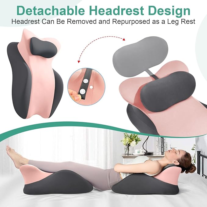Memory Foam Wedge Pillow, Prone Pillow Headboard & Bed Reading Pillow, Multifunctional Ergonomic Support for Back Pain, Acid Reflux, Sitting Up, Back Cushion with Removable Stretch Cover (Gray Pink)