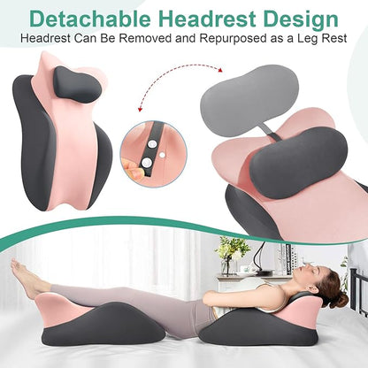 Memory Foam Wedge Pillow, Prone Pillow Headboard & Bed Reading Pillow, Multifunctional Ergonomic Support for Back Pain, Acid Reflux, Sitting Up, Back Cushion with Removable Stretch Cover (Gray Pink)