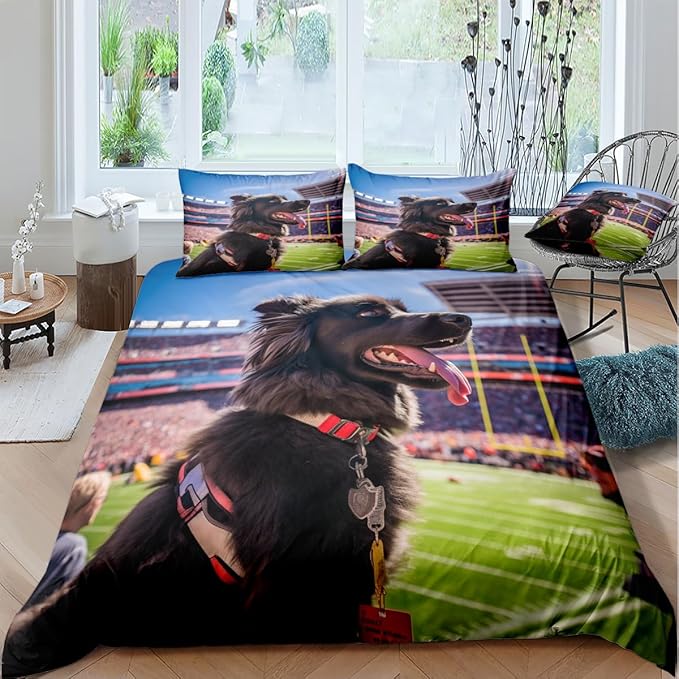 Dog Bed Duvet Comforter Cover Sets Queen Size with 2 Pillowcases for Kids Boys Teens Adult Bedroom Decor, Animal Petal Country Bedding Decor