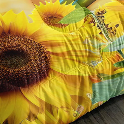 Cartoon Green Frog Comforter 3Pcs Queen Yellow Sunflower Butterflies Bedding Set for Kid Teen Girl Boy Adult 3D Wild Animal Botanical Pattern Quilt Bed Decor with 1 Comforter and 2 Pillowcases