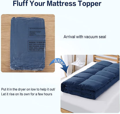 SOPAT Mattress Topper Queen Size Extra Thick Mattress Pad 8-21" Deep Pocket Soft Down Alternative Fill Mattress Protector Pillow Top Mattress Cover (60x80 Inches, Navy Blue)