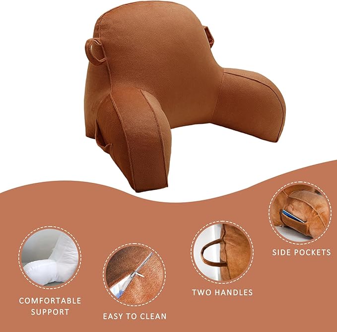LiveGo Reading Pillow for Kids, Velvet Back Support Cushion for Sitting Up in Bed Adults, Kids Cuddle Cushion with Arms & Backrest Support Pillow for Teen Boys Girls Reading Bed Rest