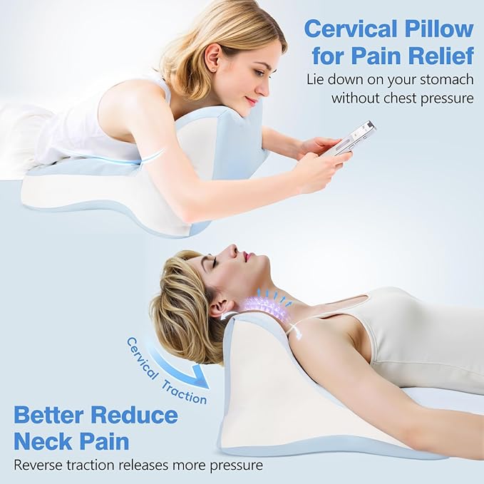 Reading Pillow for Lying, Leaning and Prone, Contour Memory Foam Pillow, Ergonomic Cervical Pillow for Neck and Shoulder Pain Relief, Bed Wedge Pillow Blue