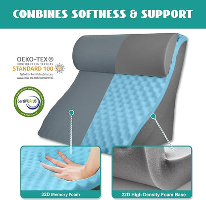3PCS Wedge Pillow Set for After Surgery, Wedge Pillow for Acid Reflux Relief, Adjustable 9&12inch for Headboard, Orthopedic Memory Foam for Neck&Back Support,Grey