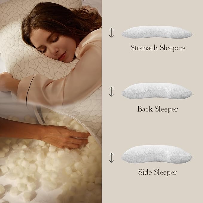Memory Foam Pillows for Sleeping Adjustable Bamboo Blend Breathable Bed Pillow for Side, Back, and Stomach Sleepers Washable Pillow Cover Cloud Nest King Size 18X34 in