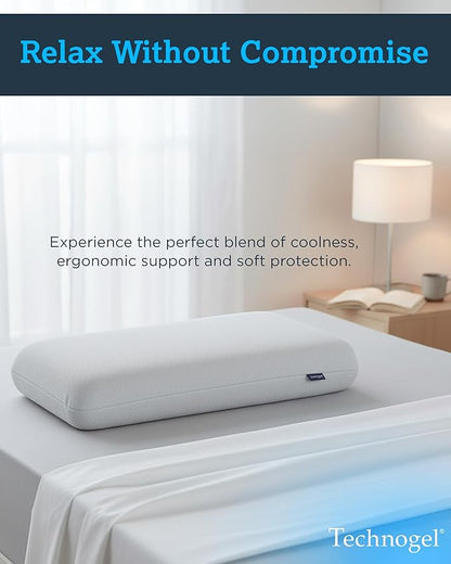 Medium Essential Gel Pillow – 4.5" Memory Foam w/ Cooling Gel Zone for Heat Reduction, Compact Profile for All Sleep Positions & Travel, Washable Cover, Pressure Relief & Neck Alignment – Italian-Made