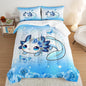 Cartoon Axolotl Bed Comforter & Bedding Set, Queen Size, Blue with Butterfly & Flowers Pattern, Includes 2 Pillowcases