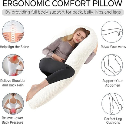 Body Pillow for Adults - Soft Long Bed Pillows Insert for Sleeping - Shredded Memory Foam and Removable Washable Cover - Swan Shaped Pregnancy Side Sleeper Pillow 49 Inch (Beige)