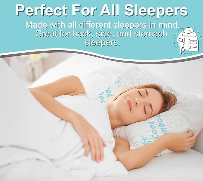 DreamField Linen Cooling Bamboo Pillows Queen Size Set of 2 for Sleeping, Adjustable Soft Shredded Memory Foam Zippered Washable Breathable Cover, Relieves Neck Pain for Back/Stomach/Side Sleeper