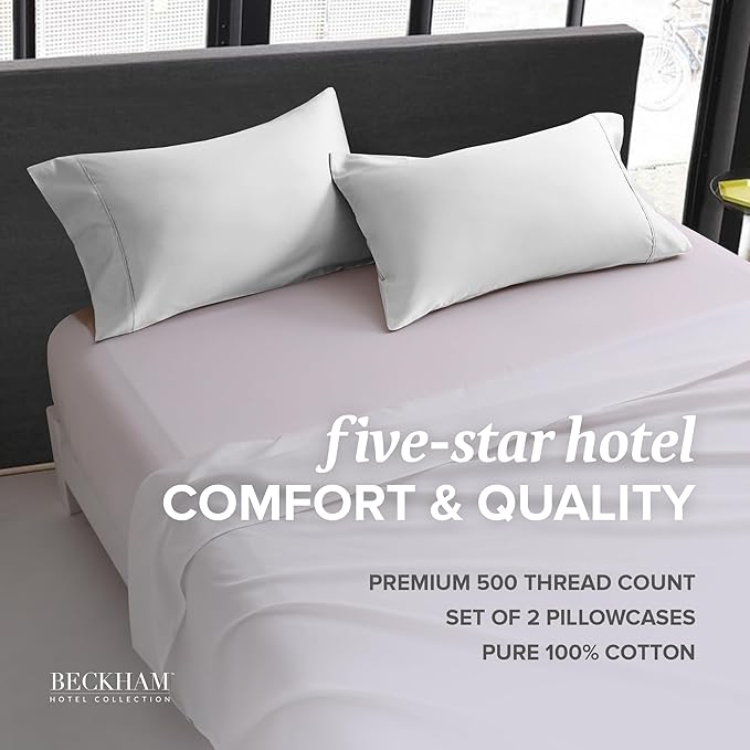 Beckham Hotel Collection Bed Pillows with Cotton Pillowcases King Size Sets of 2, Soft Down Alternative Pillows for Sleeping, Open End Cases for Easy Changing, White