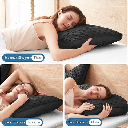 Side Sleeper Pillows for Adults, Adjustable Shredded Memory Foam Bed Pillows for Neck and Shoulder Pain, Standard Black Cooling Curved Pillows with Washable Cover & Extra Foam Bag