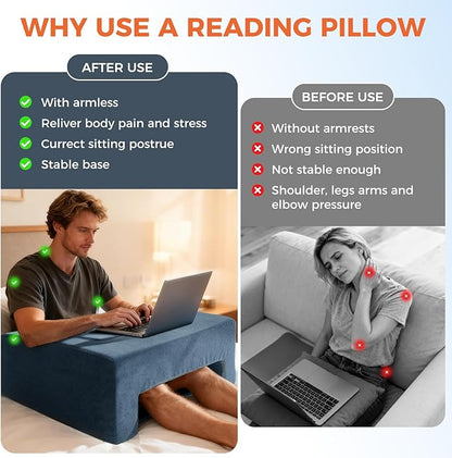 Reading Pillow for Gaming Lap Desk Pillow for Laptop with Pocket Foldable Memory Foam Bed Desk for Reading Working Crocheting Gaming Arm Rest on Bed/Sofa/Floor/Couch/Car (Dark Grey Foldable)