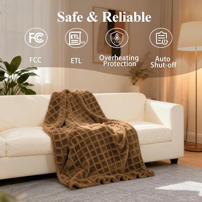 Heated Blanket Electric,Waffle Heating Blanket with 12 Heat Levels, Fast Heating Blanket with 1-12 Timer Settings, Overheat Protection with ETL & FCC for Home Office Sofa-50"x60"