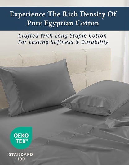 LANE LINEN 100% Egyptian Cotton Luxury Bedding Queen Sheet Set, Fade Resistant, No Pill, Naturally Cooling, Soft & Comfy Silky Smotth Sateen Weave Sheets - Charcoal Gray