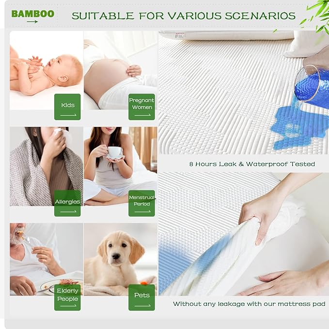 GRT Twin XL Waterproof Mattress Protector Rayon Bamboo - 3D Air Fiber Cooling Mattress Cover Breathable Ultra Soft, Mattress Pad Noiseless Fits up to 19'' Deep Pocket Washable