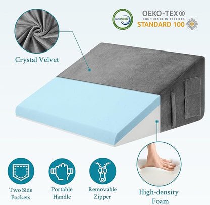 Wedge Pillow for Sleeping, 12" Bed Wedge Pillow for After Surgery, Triangle Pillow Wedge for Heartburn, Acid Reflux, GERD, Back Pain Relief, Neck Pain, Soft & Cooling Memory Foam Top