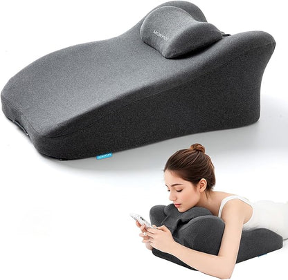Reading Pillow for Prone, Lying and Sitting in Bed, Wedge Pillow for Headboard, Ergonomic Memory Foam Bed Wedge Pillow for Chin & Back Support, Ideal for Massage and Sleeping - Gray