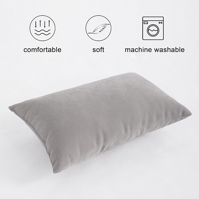 FLXXIE 2 Pack Microfiber Small Mini Pillows, 11x7 Inches, Soft Washable Travel Nap Pillows, Light Grey