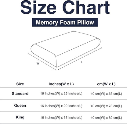 Casual Living Memory Foam Pillow Queen Size Bed 1-Pack with Hypoallergenic Removable Washable Cover for Back Stomach and Side Sleepers for Dorm Essentials, 16-inch x 29-inch, White