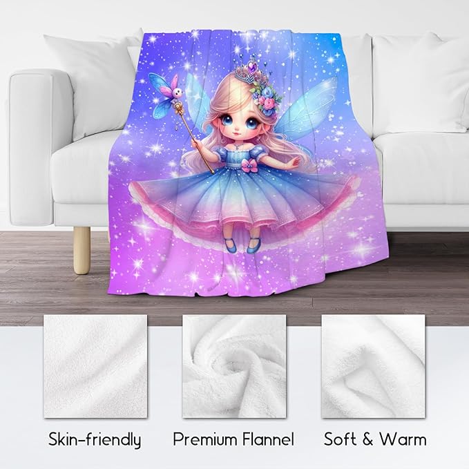 Blanket for Girls Fairy Gifts for Kids Toddler - Warm Plush Flannel Cute Throws for Couch Bedding (30"x40")