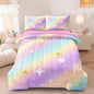5 Pcs Full Bedding Sets for Girls, Pink Glitter Rainbow Bed in A Bag Full Size Bed Set, Stars Galaxy Bedding Comforter Set for Girls
