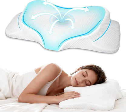 RestAssured Cervical Neck Pillow - Ergonomic Memory Foam Bed Pillows for Sleeping, Neck Pillows for Pain Relief, Back and Side Sleeper Pillow